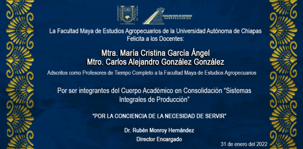 FELICITACIONES MTRA. MARÍA CRISTINA GARCÍA ÁNGEL; MTRO. CARLOS A. GONZÁLEZ GONZÁLEZ
