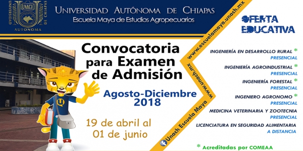 CONVOCATORIA DE ADMISIÓN AGOSTO-DICIEMBRE 2018  ABIERTA