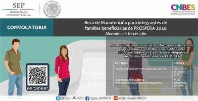 BECA DE MANUTENCIÓN PARA INTEGRANTES DE FAMILIAS BENEFICIARIAS DE PROSPERA 2018